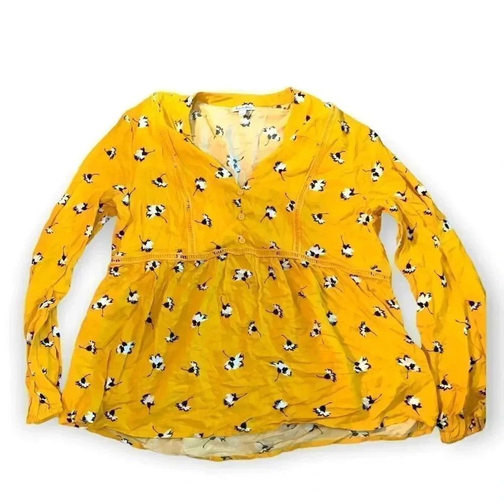 Love, fire Floral long sleeve peasant tie front blouse